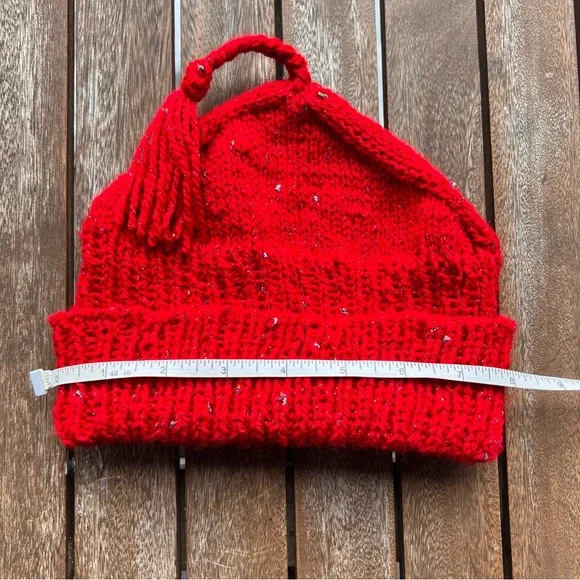 Melt the Ice Red Sparkle Hat with Tassel hand knit - Picture 3 of 3